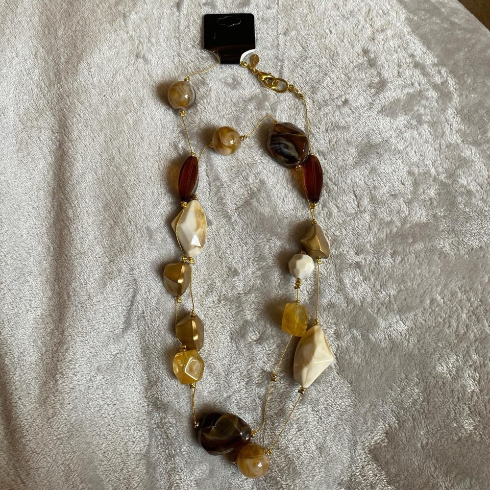 Chico's Brown and Cream Beaded Necklace